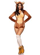 Fawn, costume romper, long sleeves, front zipper, tail, small dots